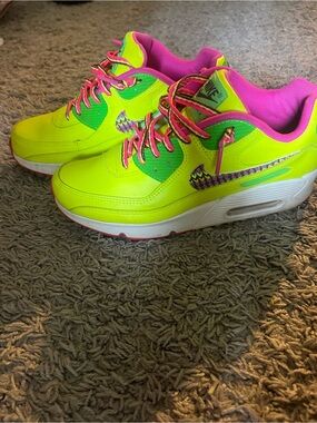 Nike Neon Yellow & Hot Pink Air Max Sneakers with Patterned Swoosh